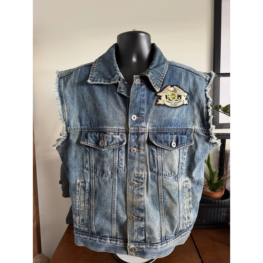 Vintage Wrangler HERO Denim Biker Vest HOG Harley Owners Group Atlantic County L